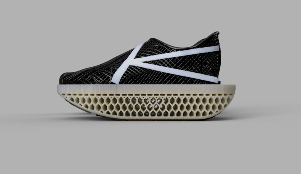 Side view of the K-Dash CAD model showing the raised toe and honeycomb sole