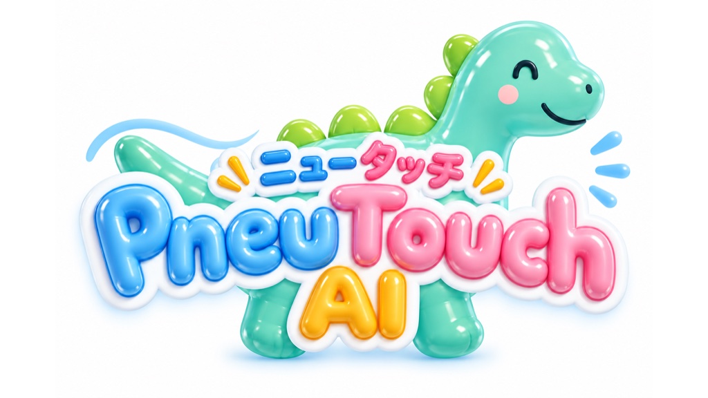 PneuTouch AI logo with a soft inflatable dinosaur